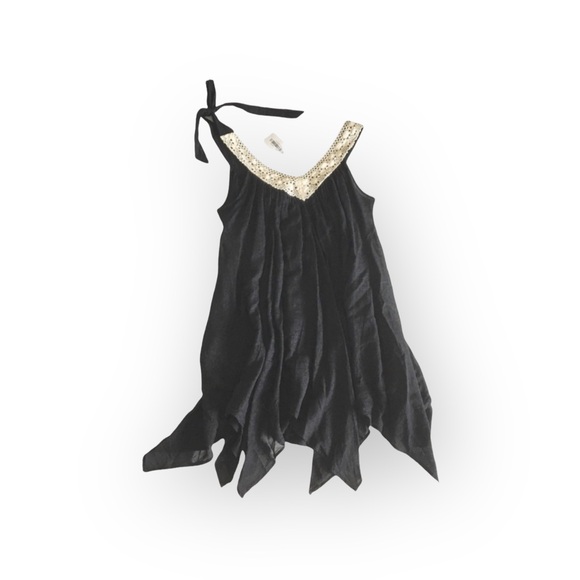 new Shay Todd ❁ Handkerchief Hem Crochet Shoulder Tie Dress Swim Cover ❁ Black L - Picture 10 of 13